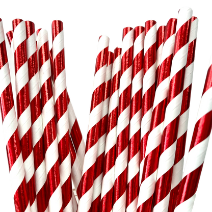 Premium Red and White Foil Paper Straws
